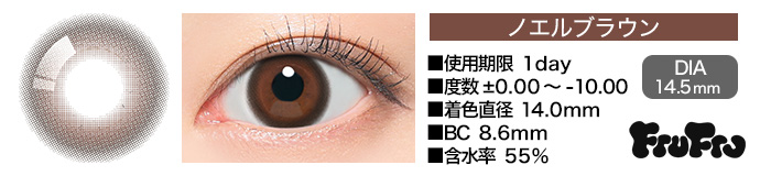 FruFru 1day ノエルブラウン DIA14.5mm 使用期限1day 度数±0.00～-10.00 着色直径14.0mm BC8.6mm 含水率55%
