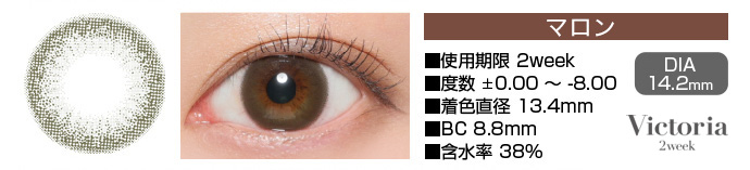 Victoria 2week マロン ブラウン DIA14.2mm 使用期限2week 度数±0.00～-8.00 着色直径13.4mm BC8.8mm 含水率38%