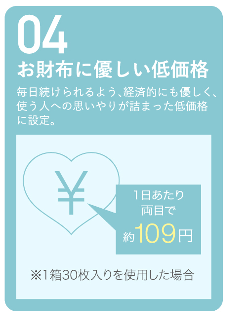 04 お財布に優しい低価格 毎日使い続けられるよう、経済的にも優しく、使う人への思いやりが詰まった低価格に設定