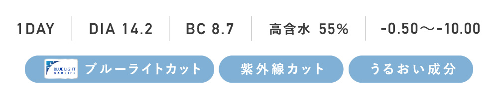 1day DIA14.2 BC8.7 高含水55％ ±0.50～-10.00 ブルーライトカット 紫外線カット うるおい成分