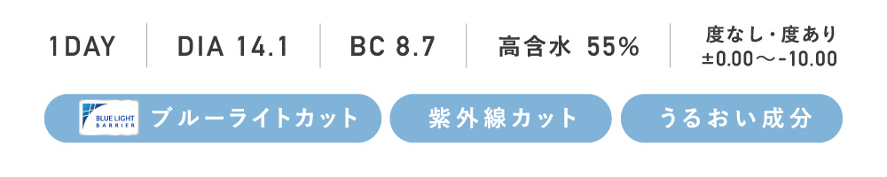 1day DIA14.1 BC8.7 高含水55％ ±0.00～-10.00 ブルーライトカット 紫外線カット うるおい成分